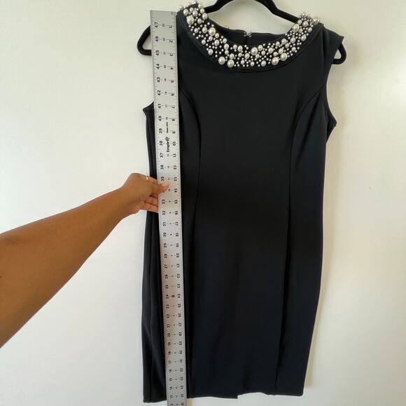 Marina Black Pearl Collar Sleeveless Stretch Sheath Dress Womens 6 Petite - Picture 11 of 14